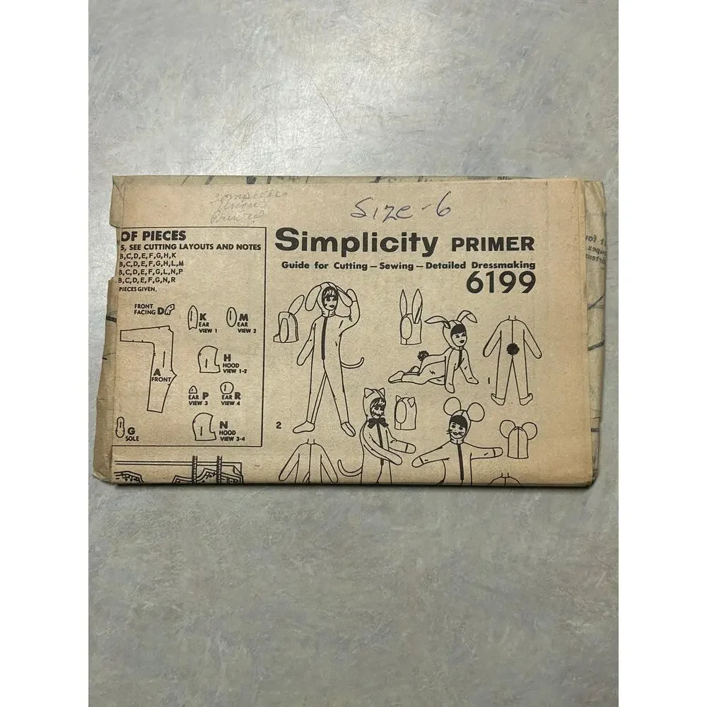 Vintage 1960's Simplicity Primer Pattern #6199 Animal Costumes Child Sz 6